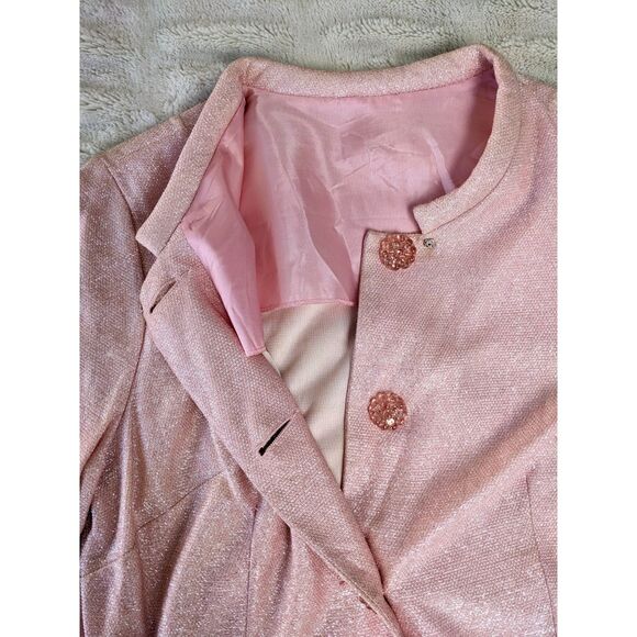 VTG 1960s Mod Pink Lamé Evening Jacket with "Confetti Lucite" Buttons, Sz 8/10 - Picture 8 of 11